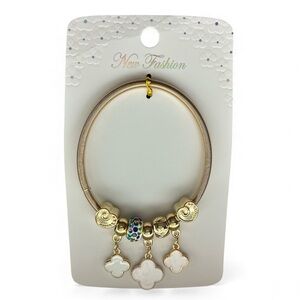 Elegant Gold Bracelet with White and Multicolor Charms